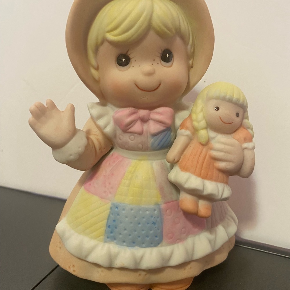 Vintage Homco  Figurine 1403 Little Girl with Patchwork Dress with Doll Figure